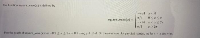  Plz i need the solution in language pythonThanks The function square_wave(x)