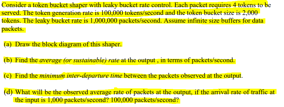 Computer Networks question Consider a token bucket shaper with leaky bucket rate