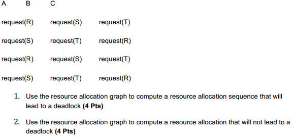 Consider a system with three processes A, B, and C and three
