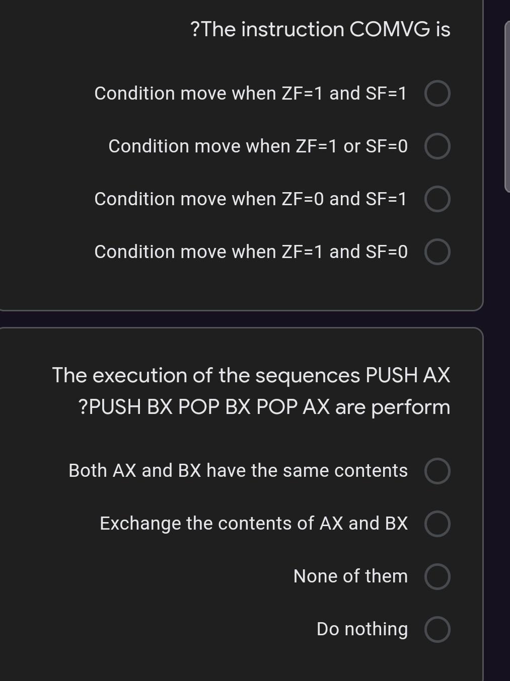  please help quick i got quiz ?The instruction COMVG is Condition