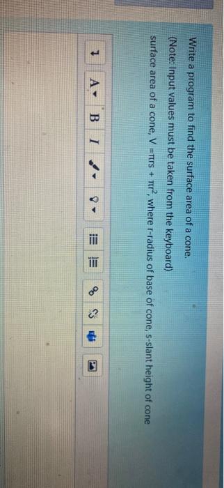 please use C language Write a program to find the surface area