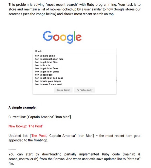  Ruby Programming This problem is solving "most recent search" with Ruby