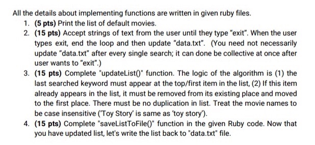 programming. Your task is to store and maintain a list of movies