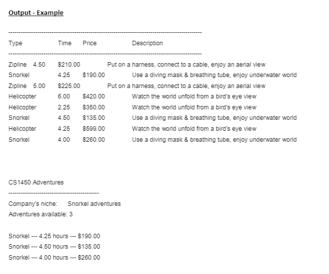you have properly used inheritance and polymorphism. Use the provided file Adventures.txt
