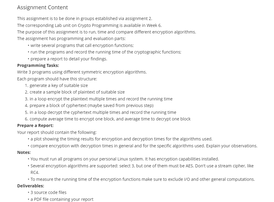 Assignment Content This assignment is to be done in groups established
