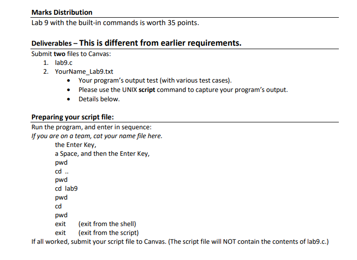 lab9.c Function main. Handling built-in Commands: There are three special cases where