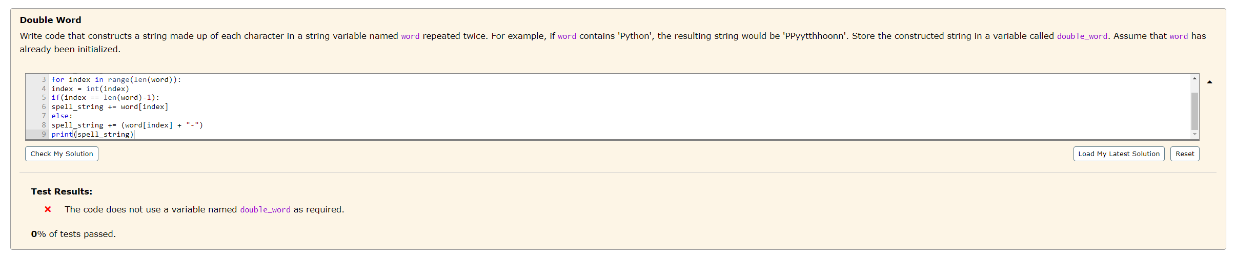  Double Word Write code that constructs a string made up of