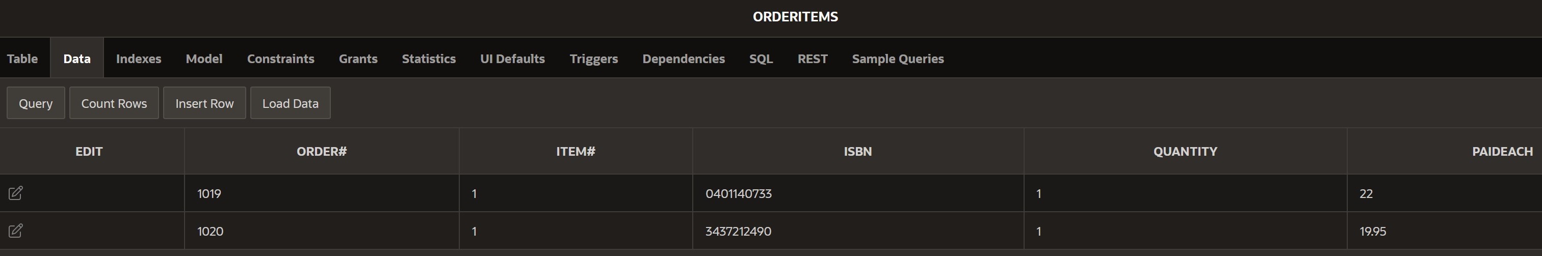 UI Defaults Triggers Dependencies SQL REST Sample Queries Add Column Modify Column