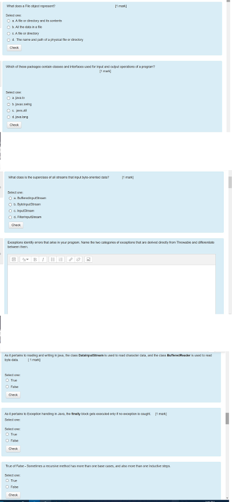  What does a File object represent? Select one: a. A file