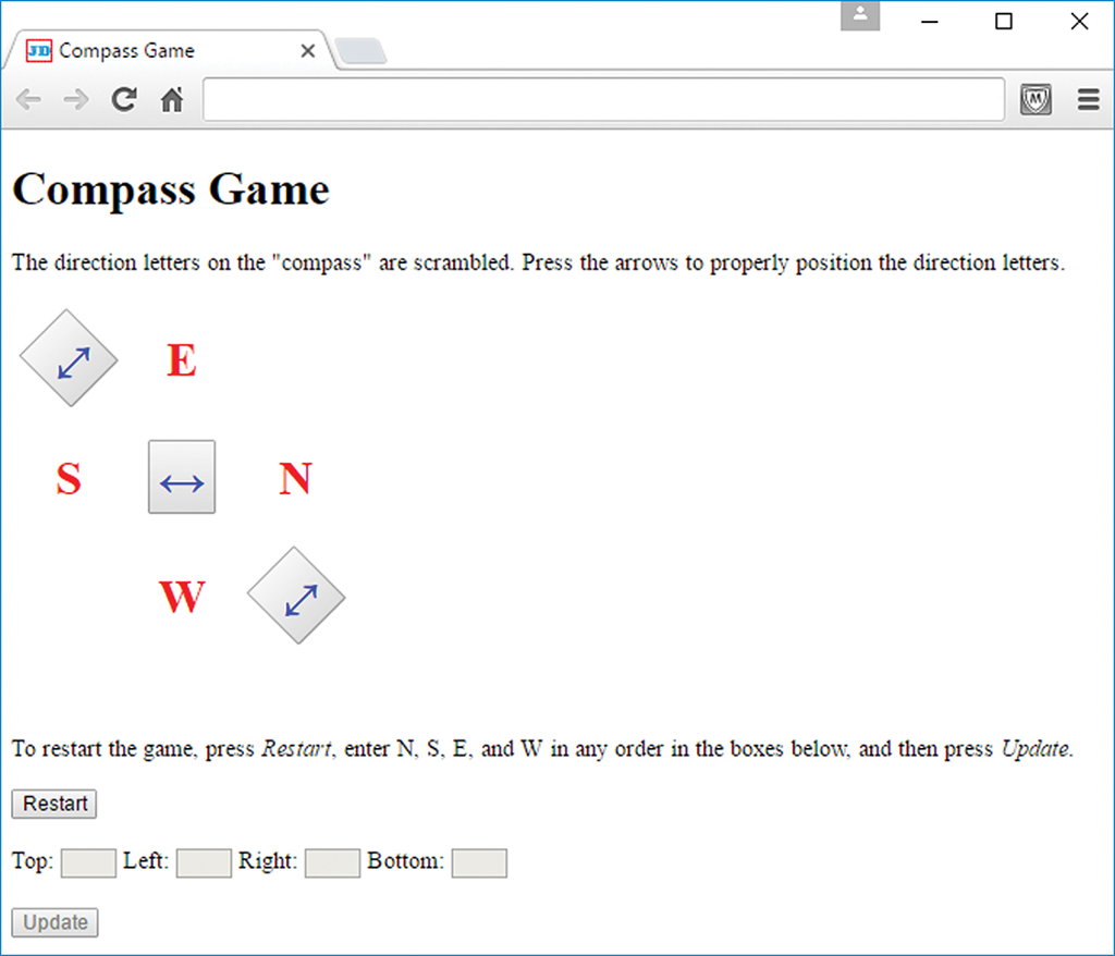 Create a web page Create a web page named compassGame.html that displays
