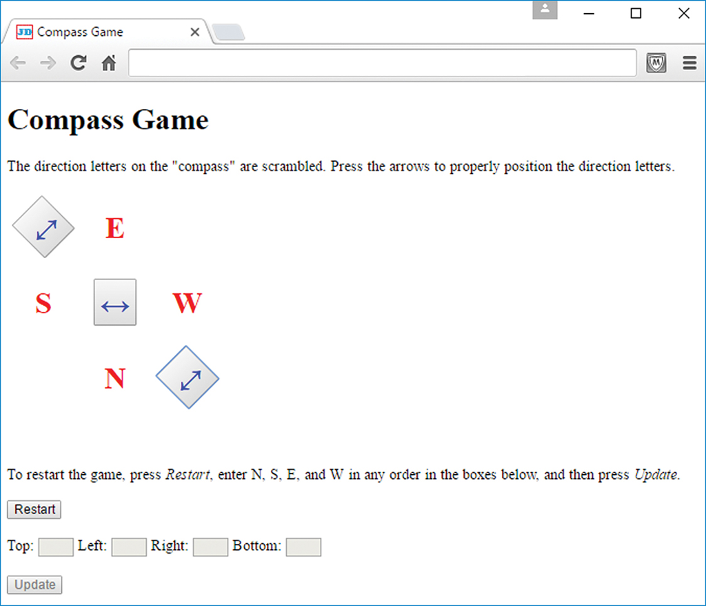 swap the direction letters. Initially, the text controls and the Update button