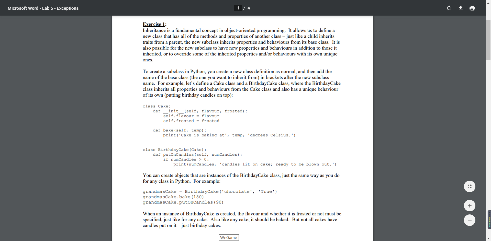  the code shown is lab_inhertiance.pyundefined Microsoft Word - Lab 5 -