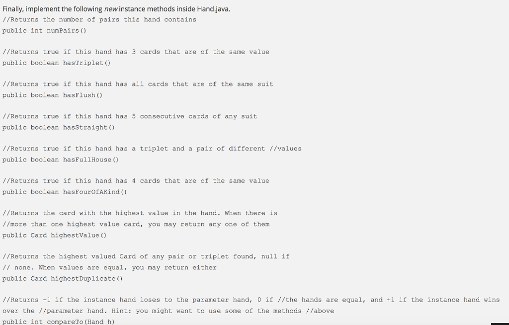 Please look at the following code to implement these instance methods in