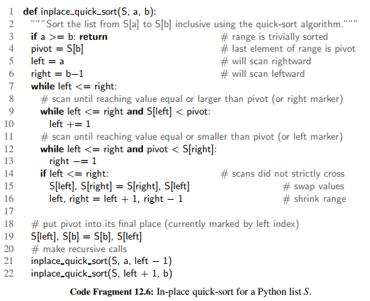 12.6 R-12.12 If the outermost while loop of our implementation of inplace-quick_sort