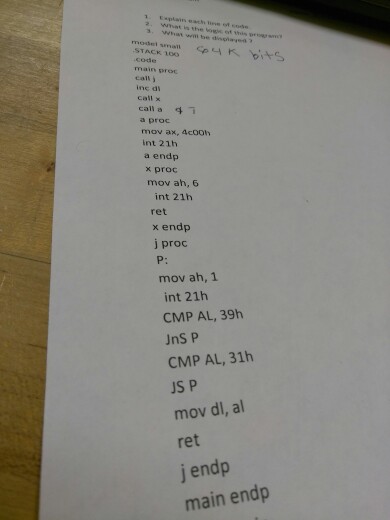  Model small STACK 100 code main proc call j inc dl