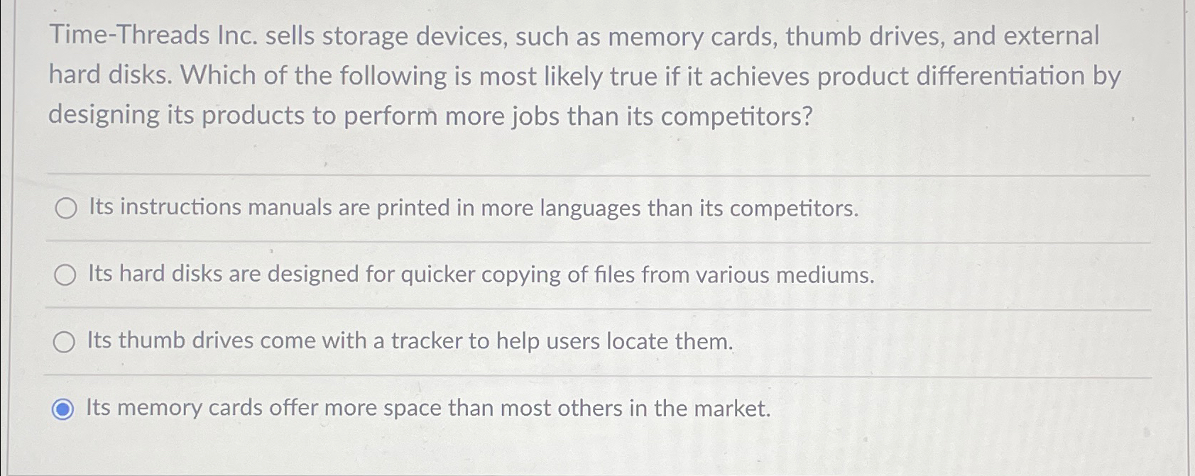  Time-Threads Inc. sells storage devices, such as memory cards, thumb drives,