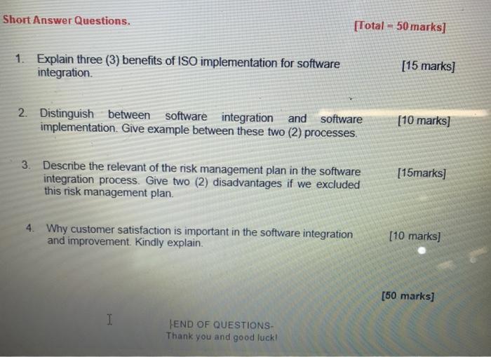  Short Answer Questions. [Total = 50 marks] 1. Explain three (3)