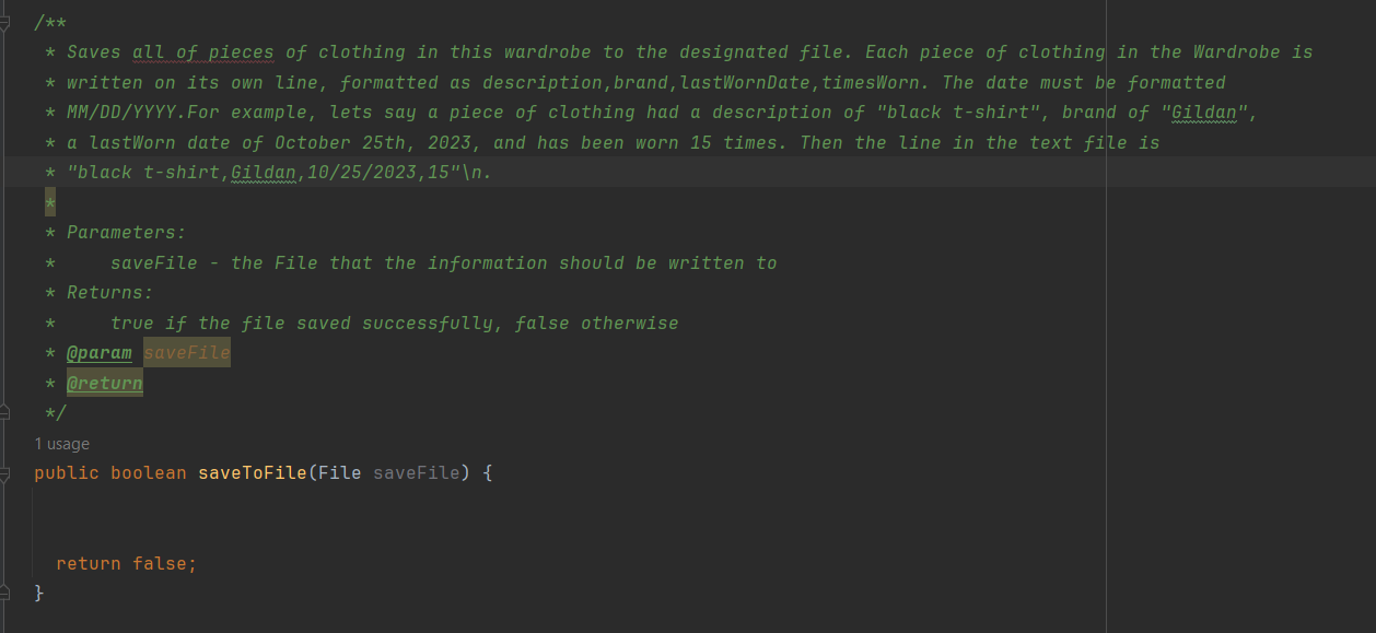  In java, please finish this method ??**** Saves all of pieces