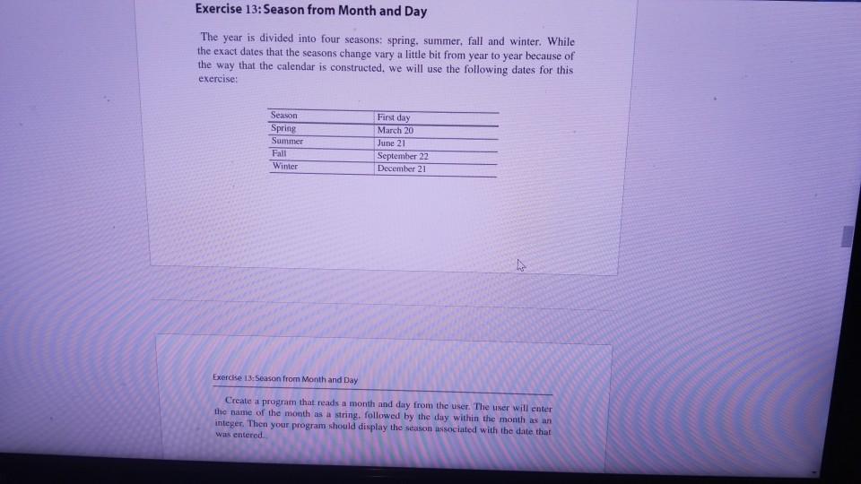 In python using If statements Exercise 13: Season from Month and