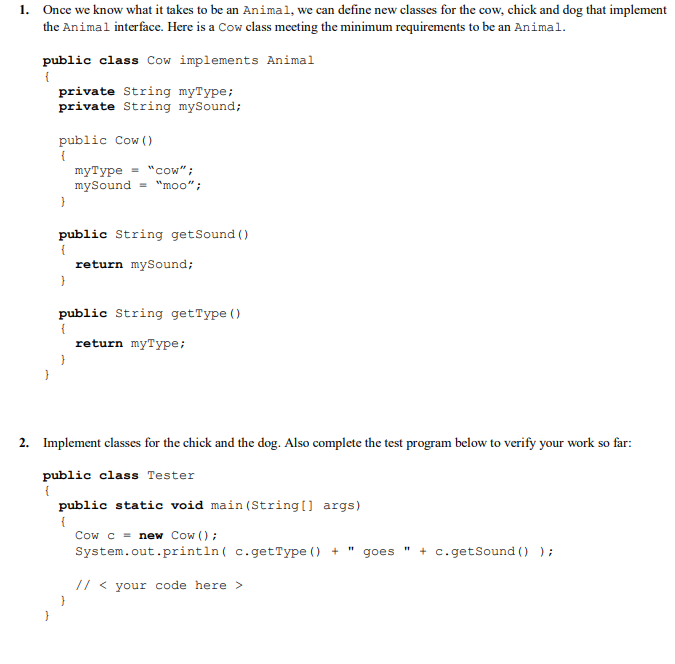 a zipped project that consists of the following 7 files: Animal.java -
