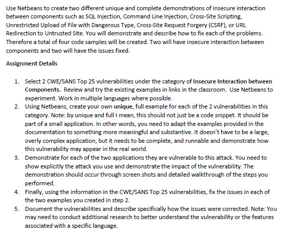  Use Netbeans to create two different unique and complete demonstrations of