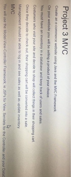  Project 3 MVC Create an e-commerce website using Java and the