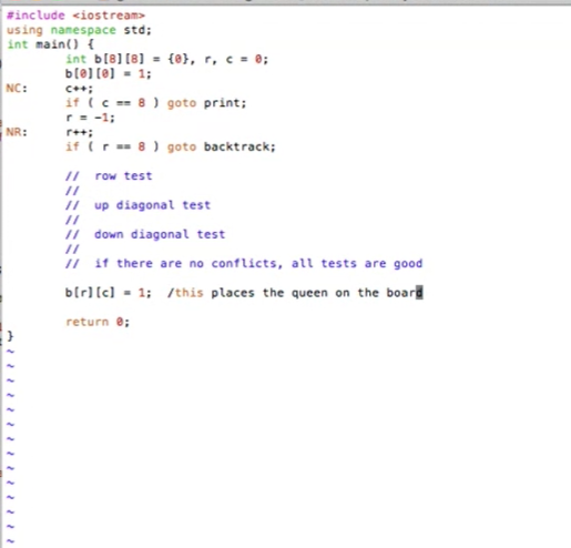 Complete the 8 queens 2 dimensional array program with backtracking( C++) #include