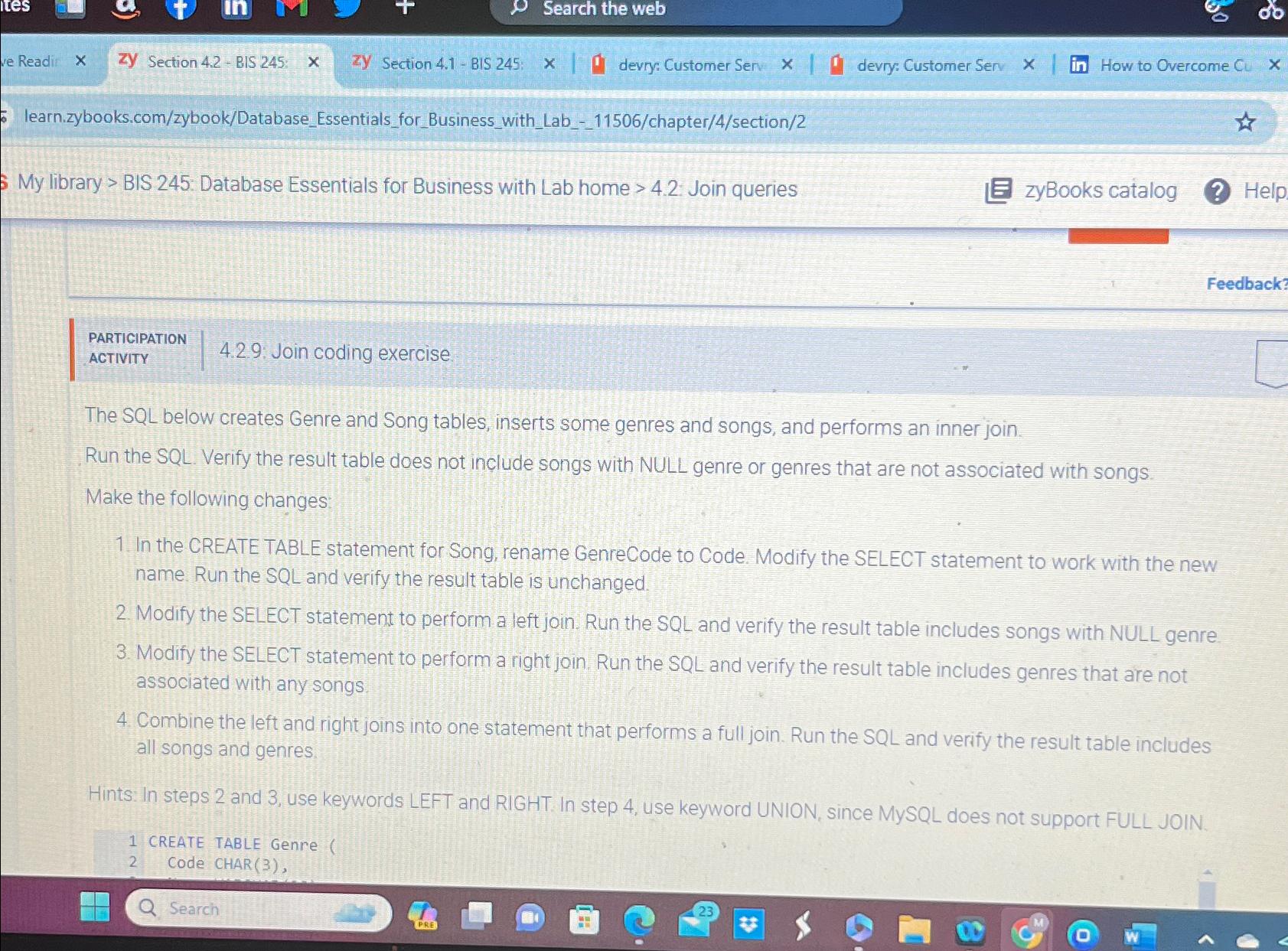  Search the web Readir zy Section 4.2- BIS 245 : zy