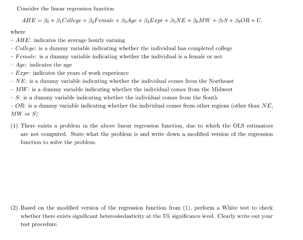  Consider the linear regression function AHE = Bo + Bi College