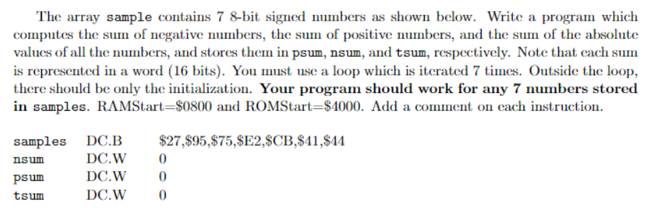  microcontroller MC9S12C32 The array sample contains 7 8-bit signed numbers as