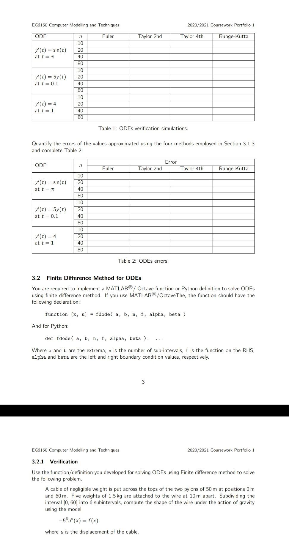 PDEs 3 Assignment Tasks 3.1 Ordinary Differential Equations If you are using