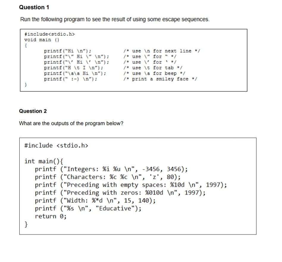  ( C language ) please solve these question correct and clear