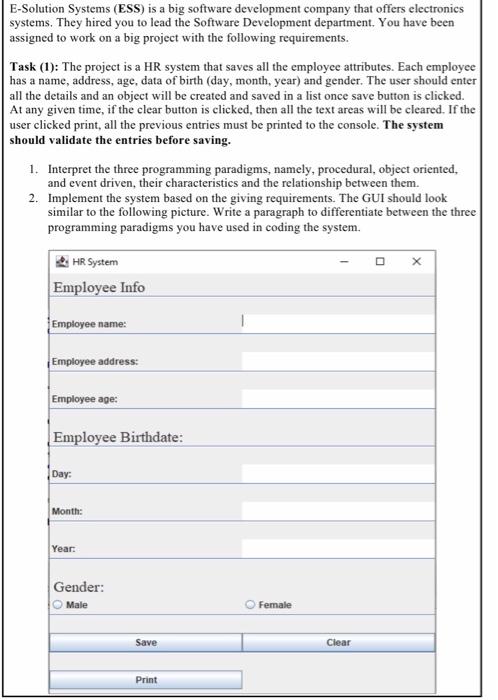 I want to solve using java E-Solution Systems (ESS) is a big
