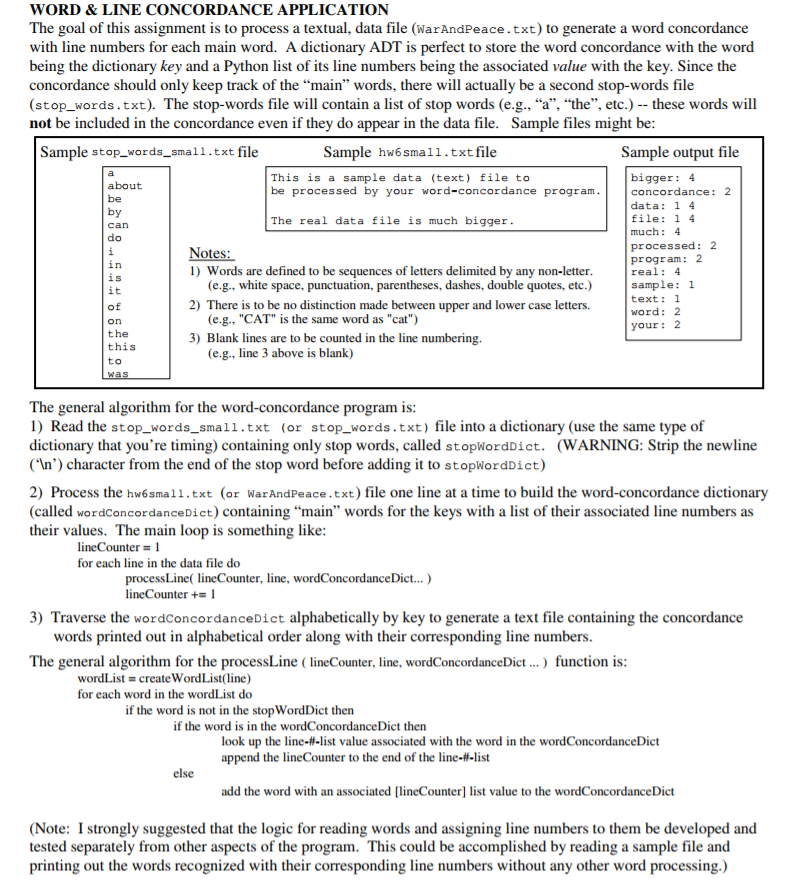 Use Python Programing WORD & LINE CONCORDANCE APPLICATION The goal of this