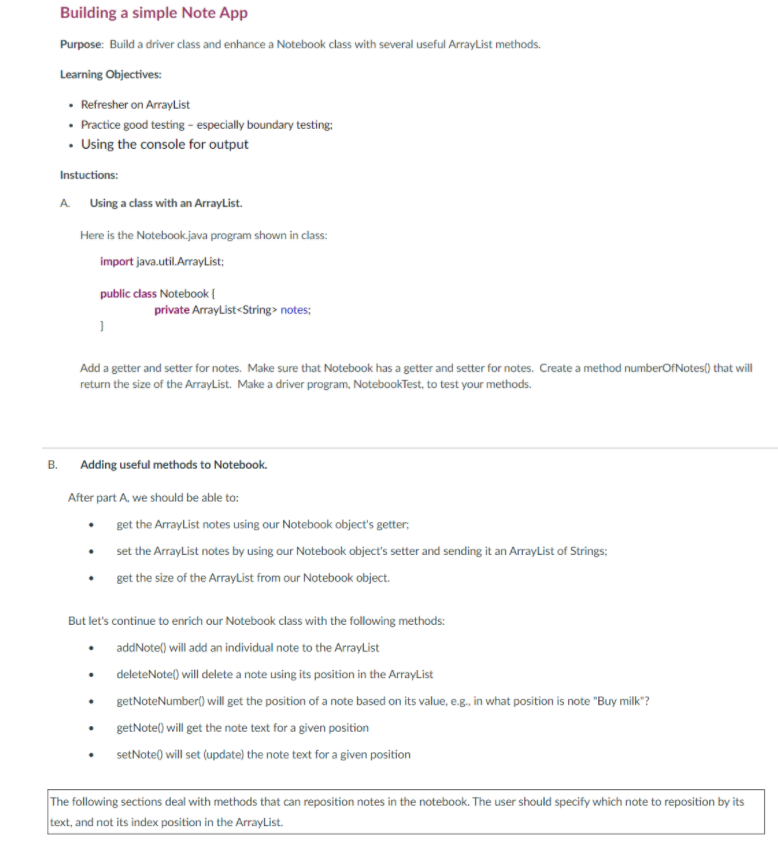 please do this programming in java Building a simple Note App Purpose: