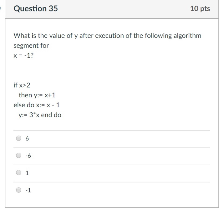 value of y after execution of this algorithm segments for x-3? if