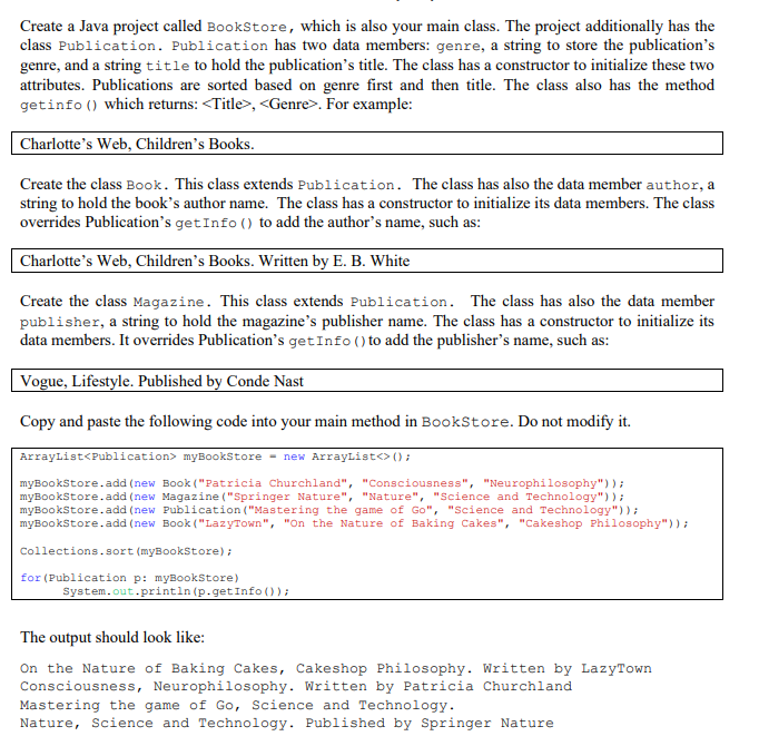  Create a Java project called Bookstore, which is also your main