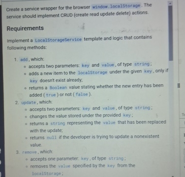  Angular Create a service wrapper for the browser window, localstorage. The
