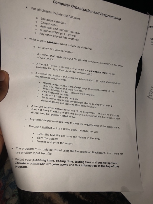 customer is undefined. Computer Organization CPS 2231 and Programming Concepts: Classes and