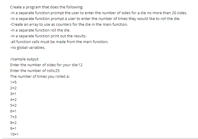  Create a program that does the following: -in a separate function