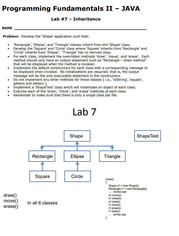  Programming Fundamentals II - JAVA Lab #7-Inheritance NAME Problem: Develop the