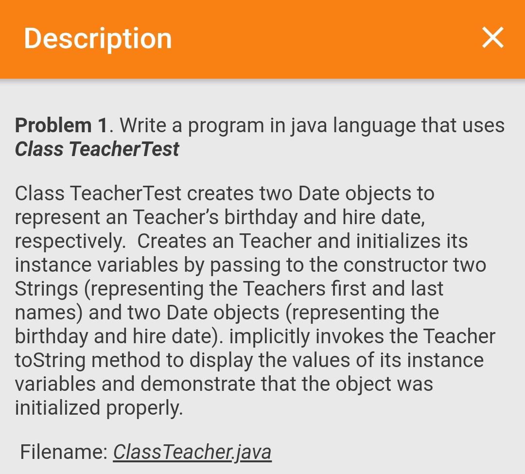  Problem 1. Write a program in java language that uses Class
