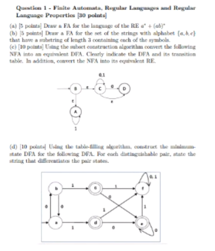 Question 1 - Finite Automata, Regular Languages and Regular Language Properties