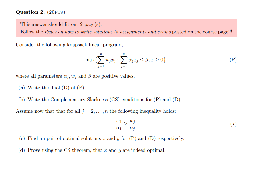  Question 2.(20PTS) This answer should fit on: 2 page(s). Follow the