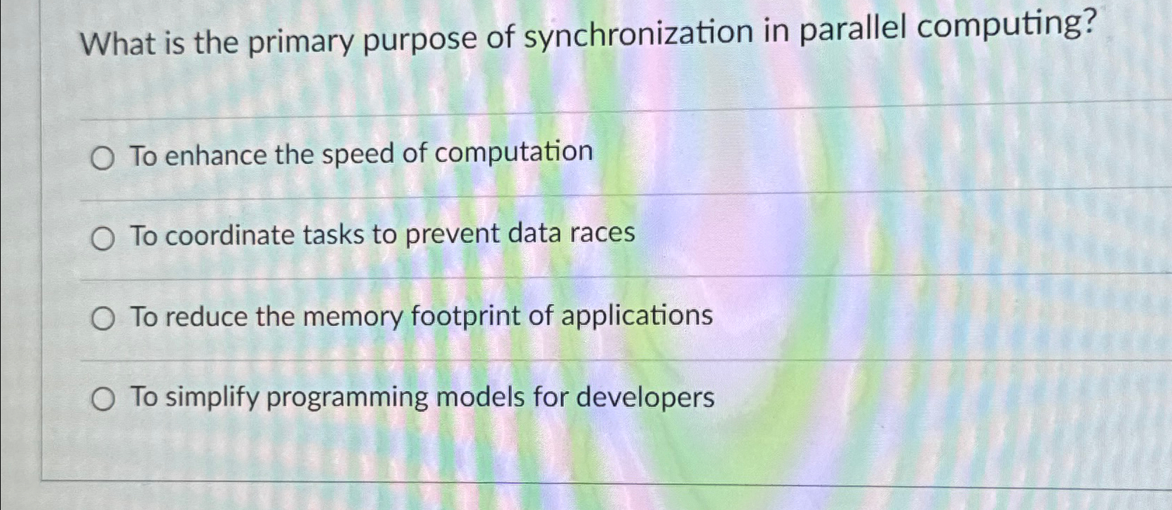  What is the primary purpose of synchronization in parallel computing? To