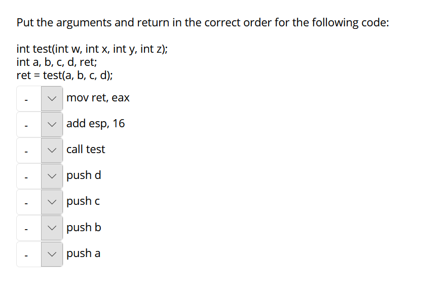 Put the arguments and return in the correct order for the