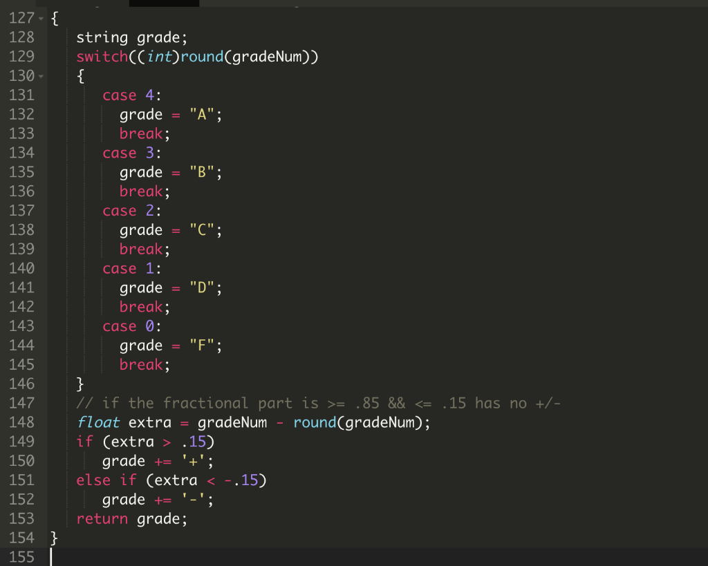 grade 14 15 void getGrades(string grades [], int size); 16 // returns