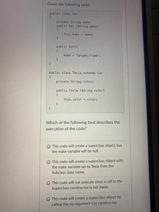 public Animal (String type) this.type = type: ) ard public class Dog