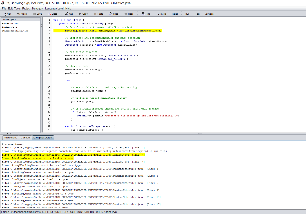 the four classes I have created for the following assignment: CODE; public