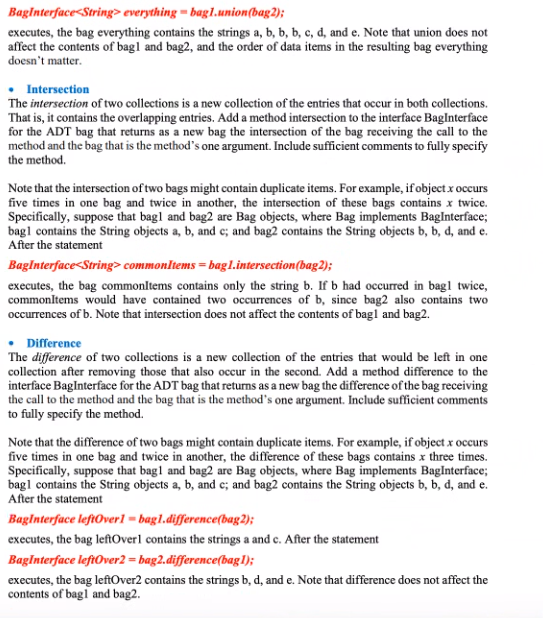 bag. The detailed description of the three methods and how to call